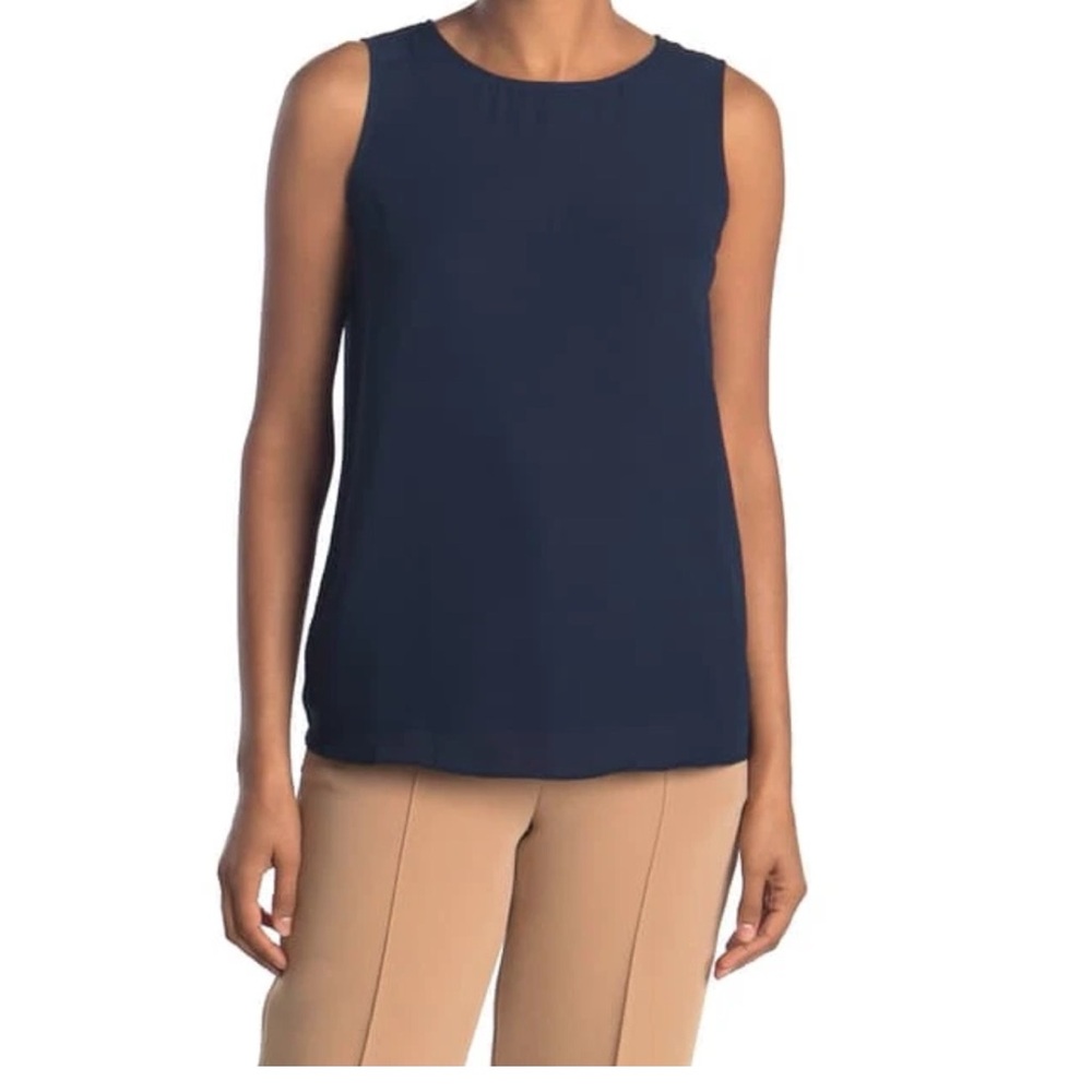 H by Halston Sleeveless Blouse Mixed Media Top Size S Navy